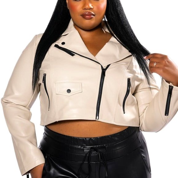 Callie: Not-So-Basic Moto Winter White Ivory VEGAN Leather Jacket - Picture 5 of 13